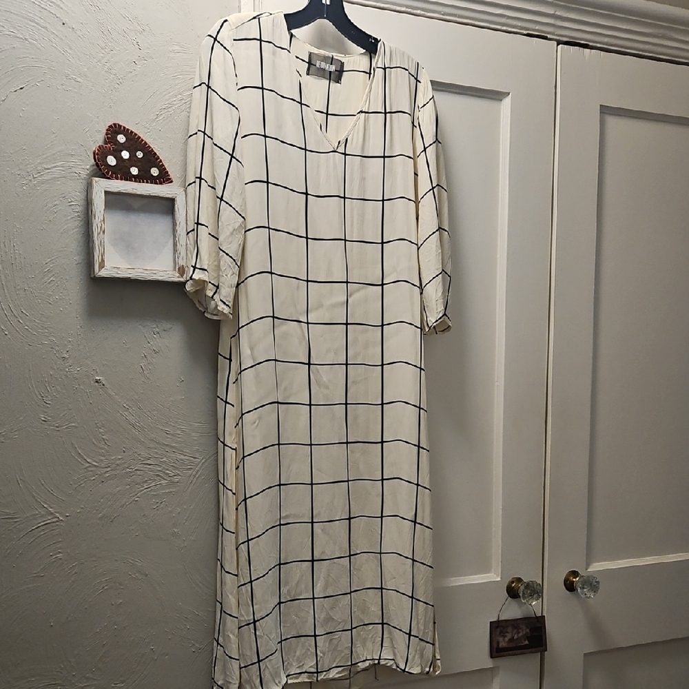 Reformation Ivory and Black Checkered Midi Dress